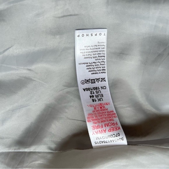 Topshop gray dress coat faux fur removable collar New size US 12 large - Picture 7 of 7